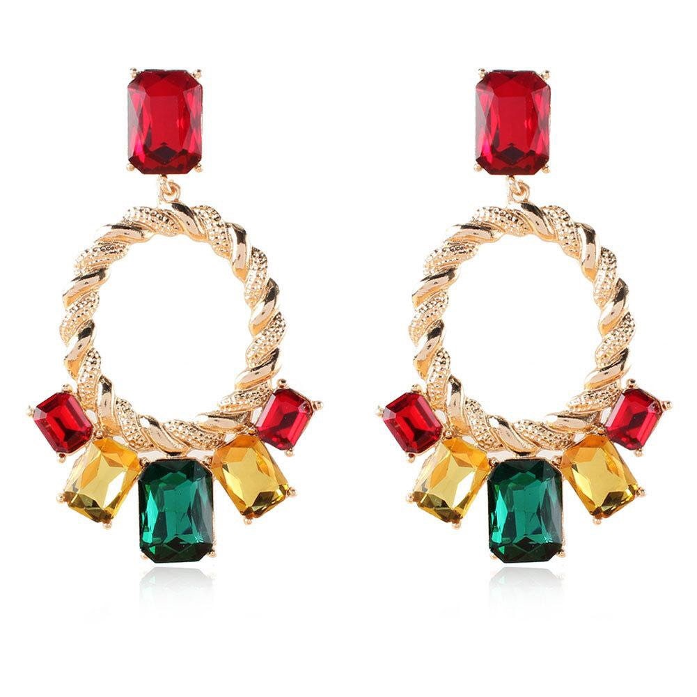 Diamond Geometry Earrings - White Green Oval Square Alloy Earring, Beautiful Earrings for Girls, Women Earrings for Eid, Partywear Earrings