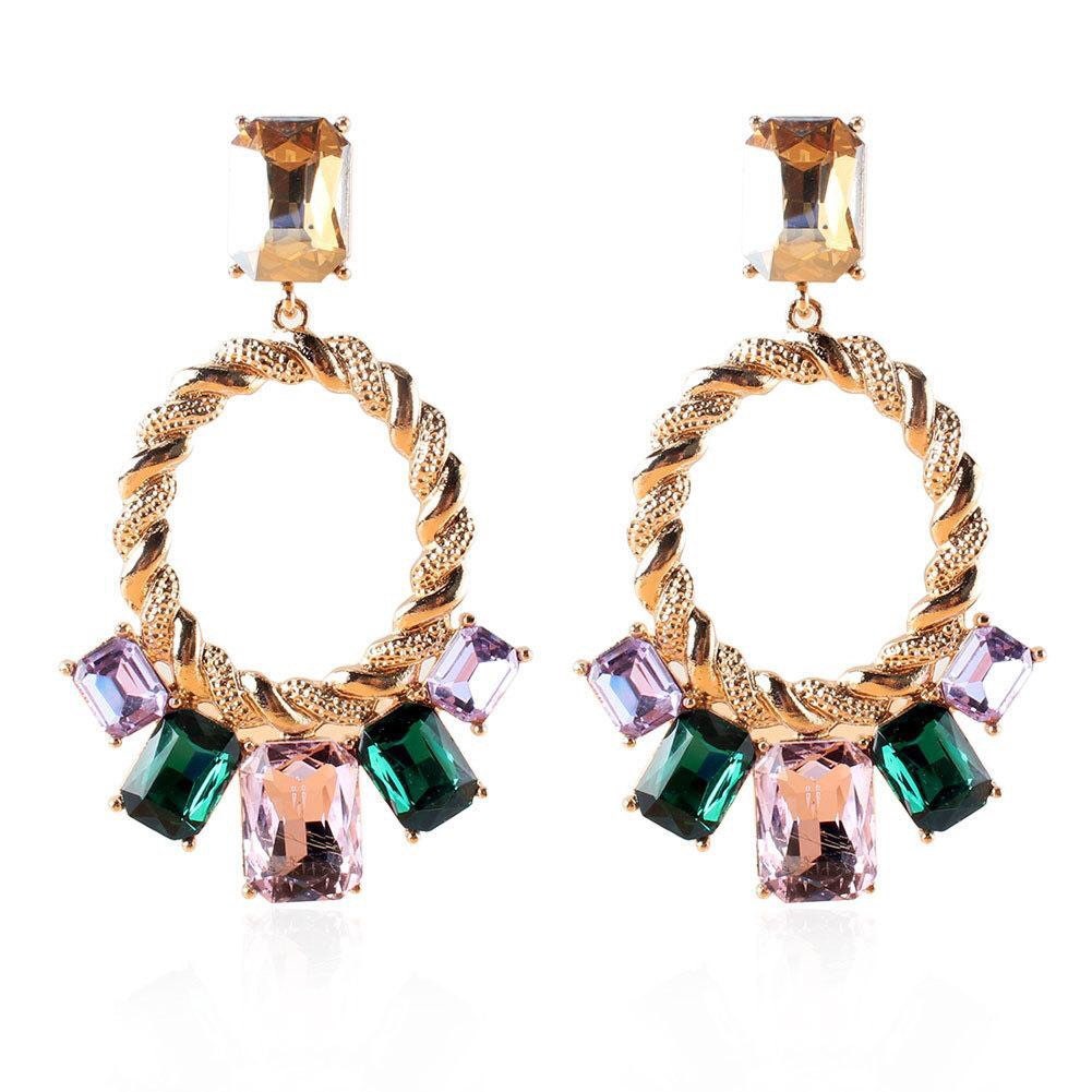 Diamond Geometry Earrings - White Green Oval Square Alloy Earring, Beautiful Earrings for Girls, Women Earrings for Eid, Partywear Earrings