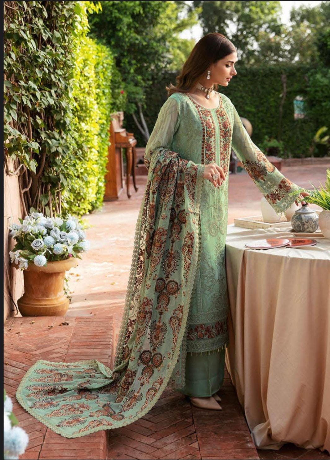 Eid Dress For Womens - Pakistani Embroidered Chiffon Ramadan Partywear Festival Suits Salwar Kameez Suit In Medium Size
