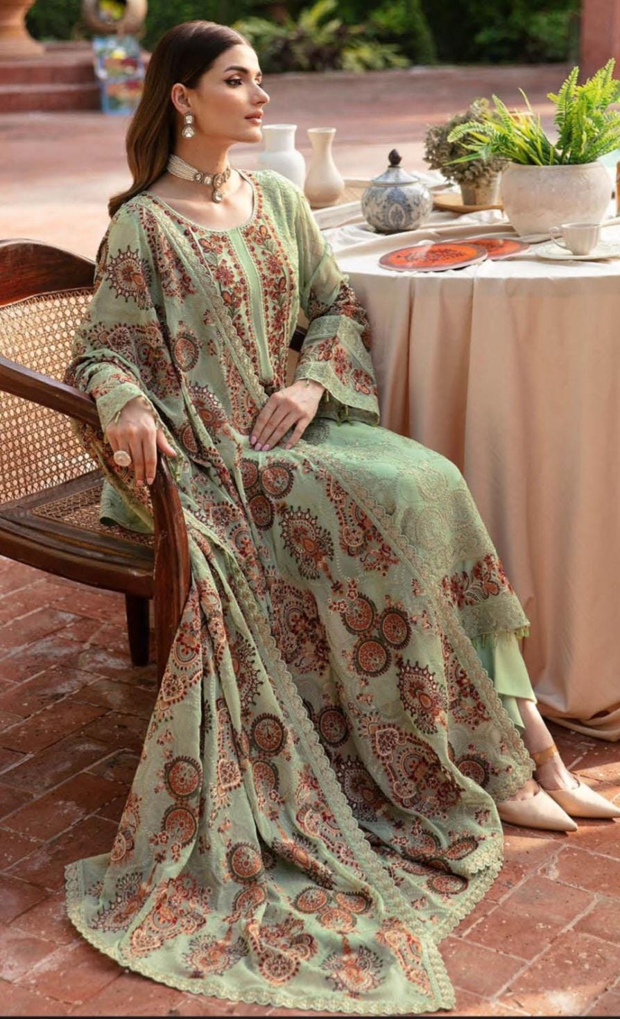 Eid Dress For Womens - Pakistani Embroidered Chiffon Ramadan Partywear Festival Suits Salwar Kameez Suit In Medium Size