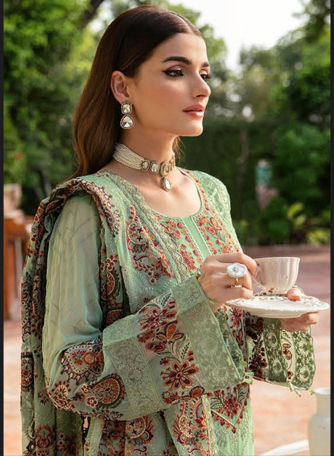 Eid Dress For Womens - Pakistani Embroidered Chiffon Ramadan Partywear Festival Suits Salwar Kameez Suit In Medium Size