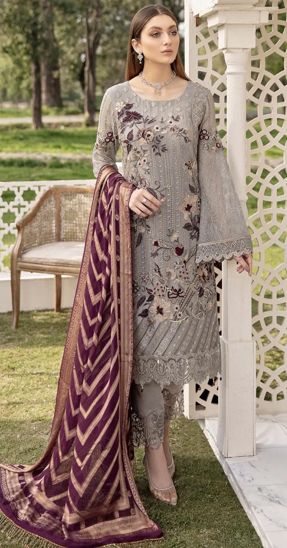 Eid Dress For Womens - Pakistani Embroidered Chiffon Ramadan Partywear Festival Suits Salwar Kameez Suit In Medium Size
