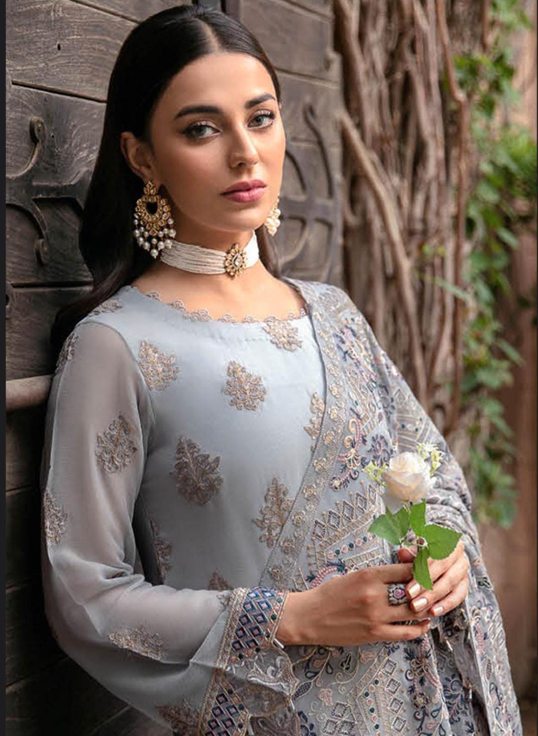 Eid Dress For Womens - Pakistani Embroidered Chiffon Ramadan Partywear Festival Suits Salwar Kameez Suit In Medium Size