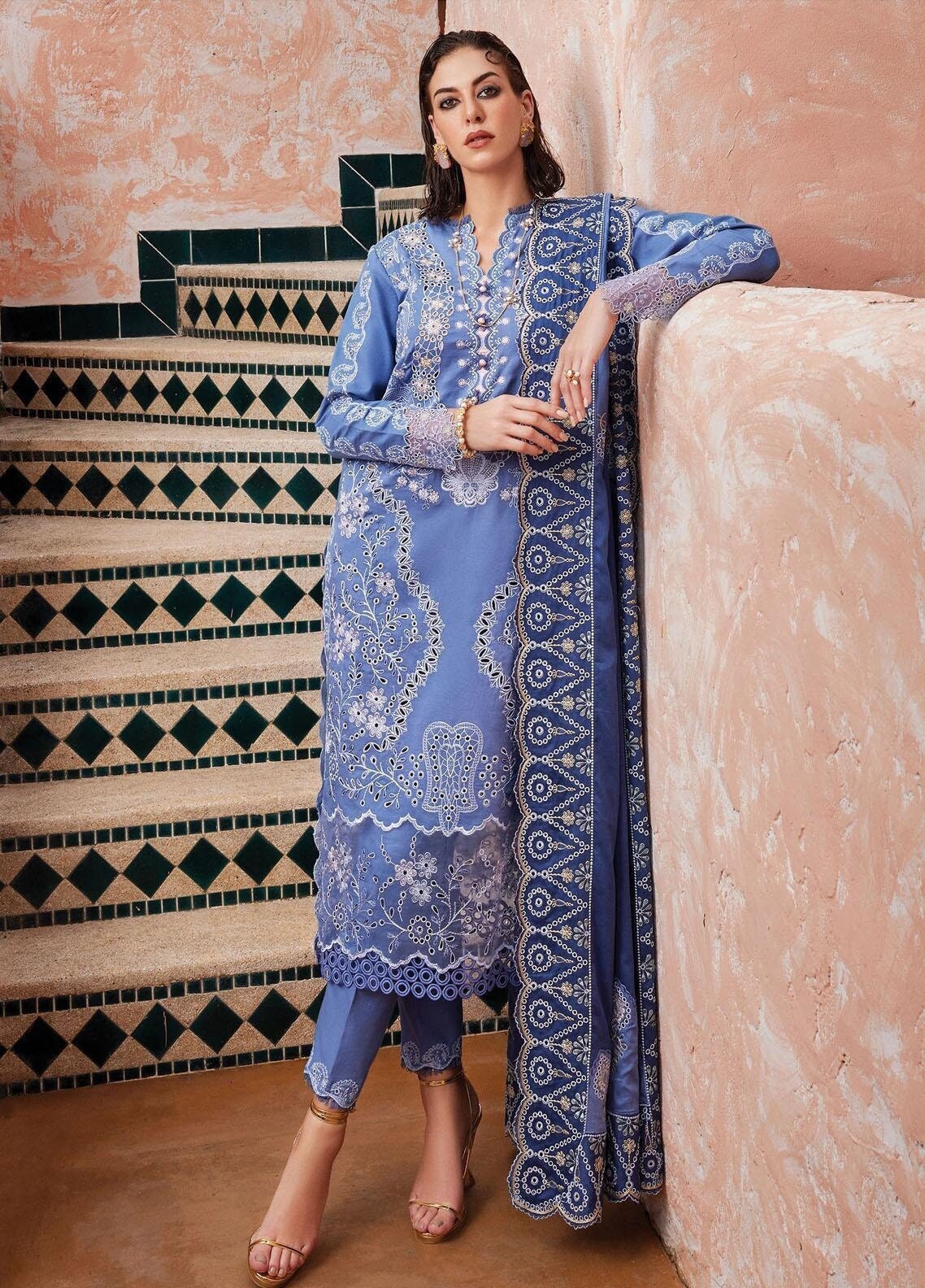Eid Dress For Womens - Pakistani Embroidered Lawn Ramadan Partywear Festival Suits Salwar Kameez Suit In Large Size By Mushq