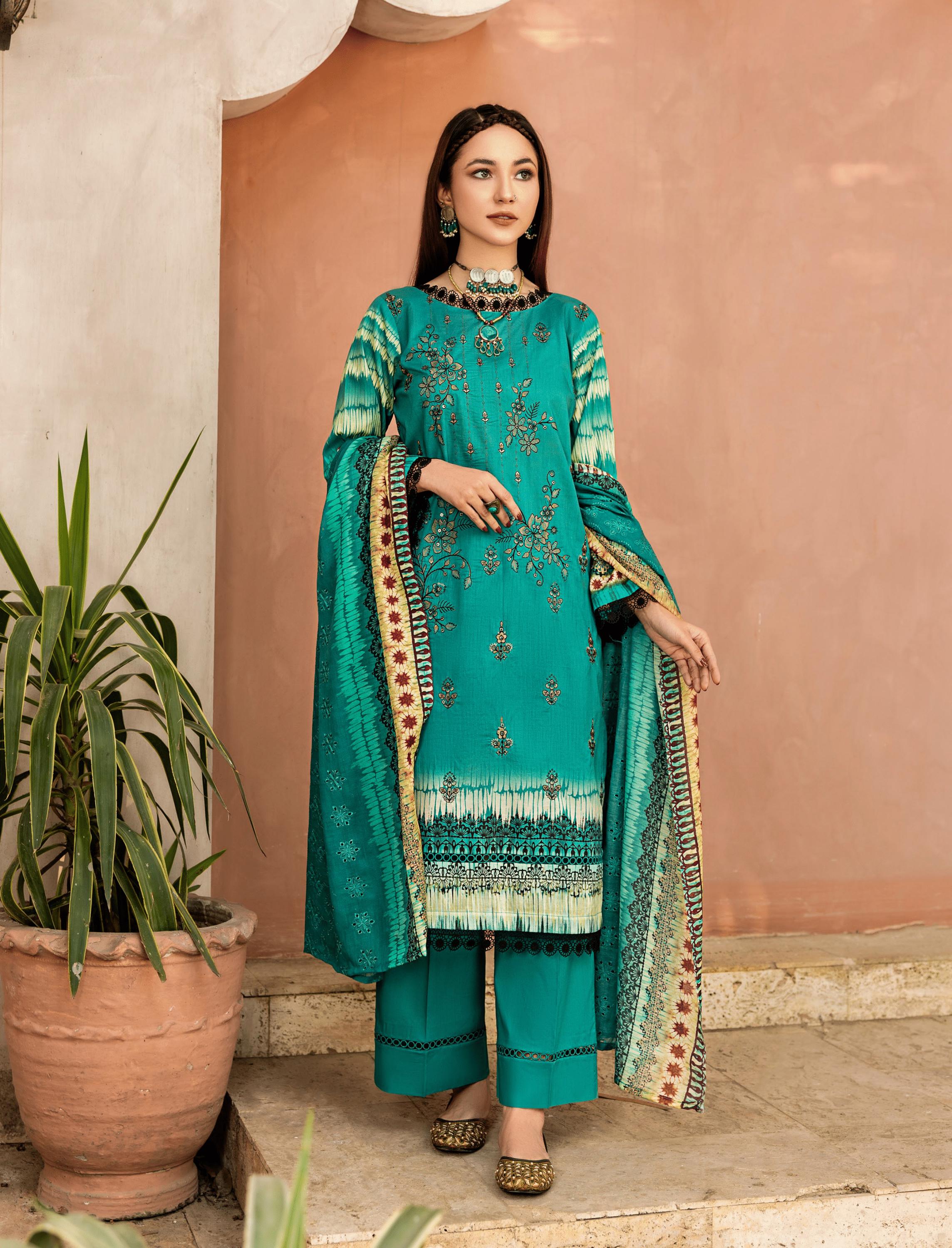 Eid Dress For Womens - Pakistani Embroidered Lawn Ramadan Partywear Festival Suits In Medium & Large Size