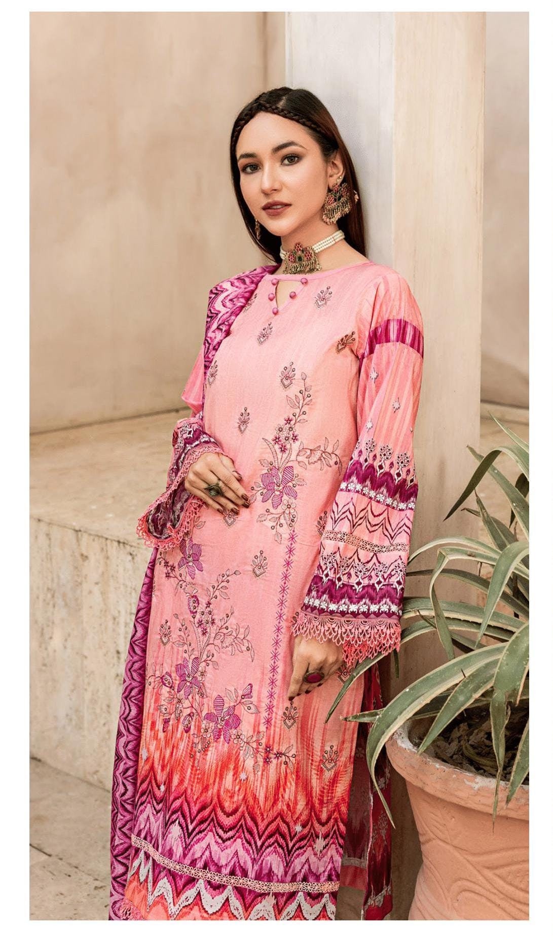 Eid Dress For Womens - Pakistani Embroidered Lawn Ramadan Partywear Festival Suits In Medium & Large Size