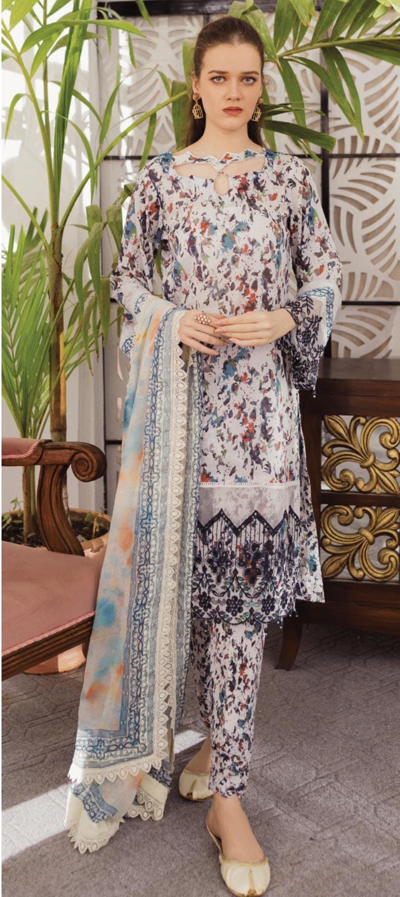 Eid Dress For Womens - Pakistani Embroidered Lawn Ramadan Partywear Festival Suits In Medium & Large Size