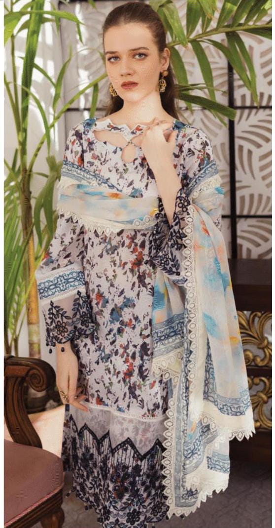 Eid Dress For Womens - Pakistani Embroidered Lawn Ramadan Partywear Festival Suits In Medium & Large Size