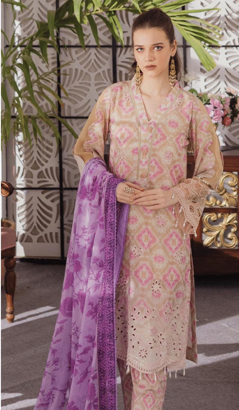Eid Dress For Womens - Pakistani Embroidered Lawn Ramadan Partywear Festival Suits In Medium & Large Size