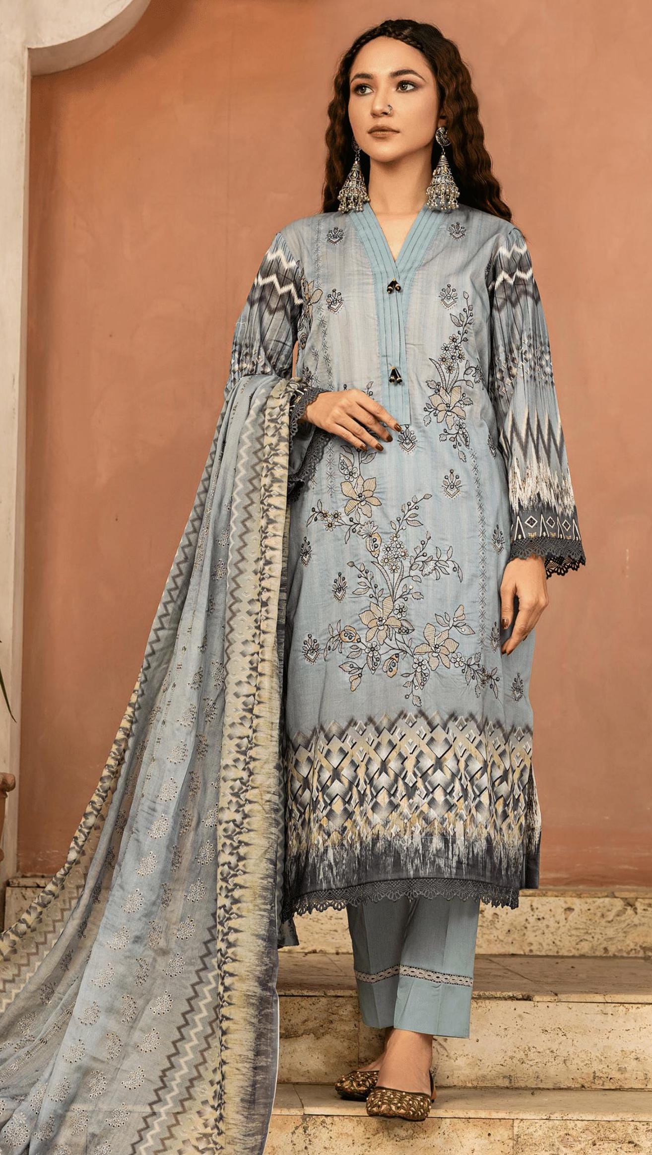 Eid Dress For Womens - Pakistani Embroidered Lawn Ramadan Partywear Festival Suits In Medium & Large Size