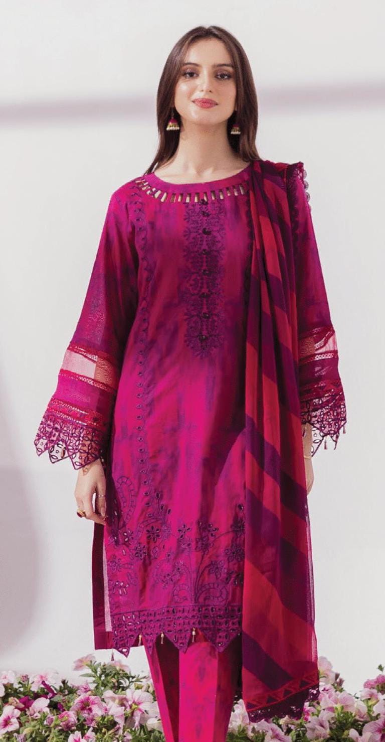 Eid Dress For Womens - Pakistani Embroidered Lawn Ramadan Partywear Festival Suits In Medium & Large Size