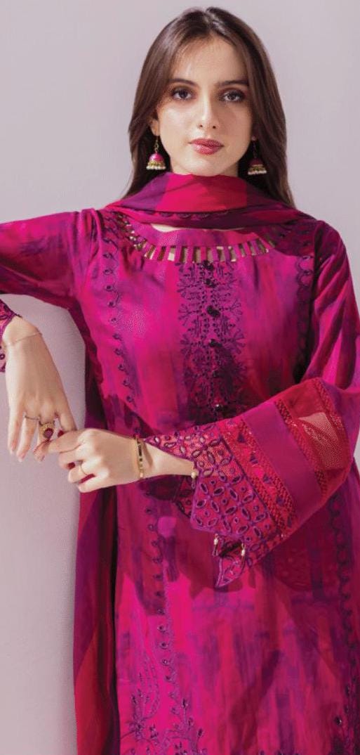 Eid Dress For Womens - Pakistani Embroidered Lawn Ramadan Partywear Festival Suits In Medium & Large Size
