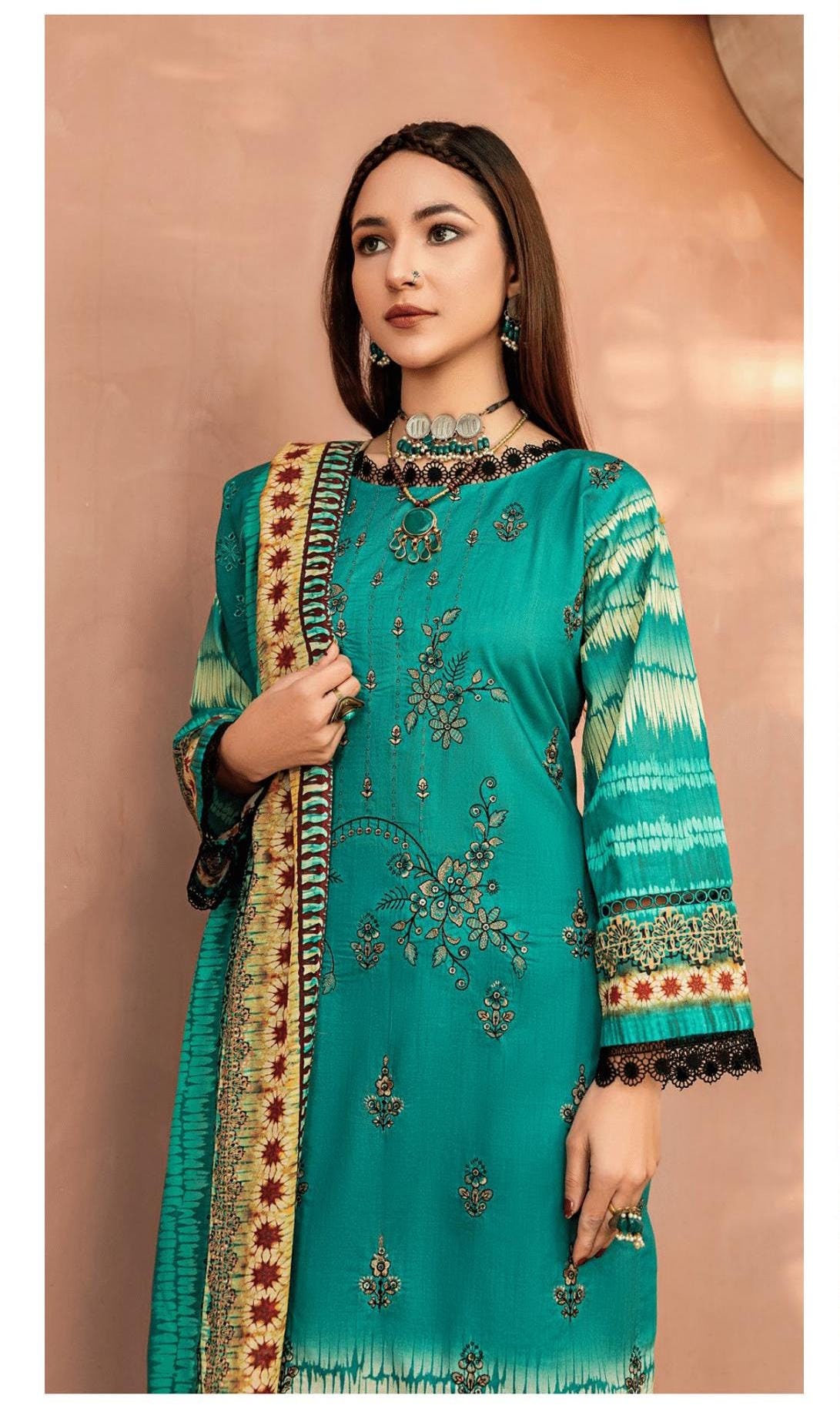Eid Dress For Womens - Pakistani Embroidered Lawn Ramadan Partywear Festival Suits In Medium & Large Size