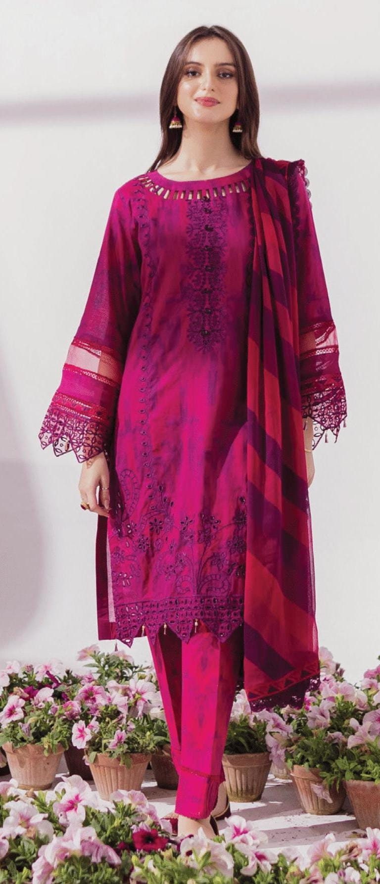 Eid Dress For Womens - Pakistani Embroidered Lawn Ramadan Partywear Festival Suits In Medium & Large Size