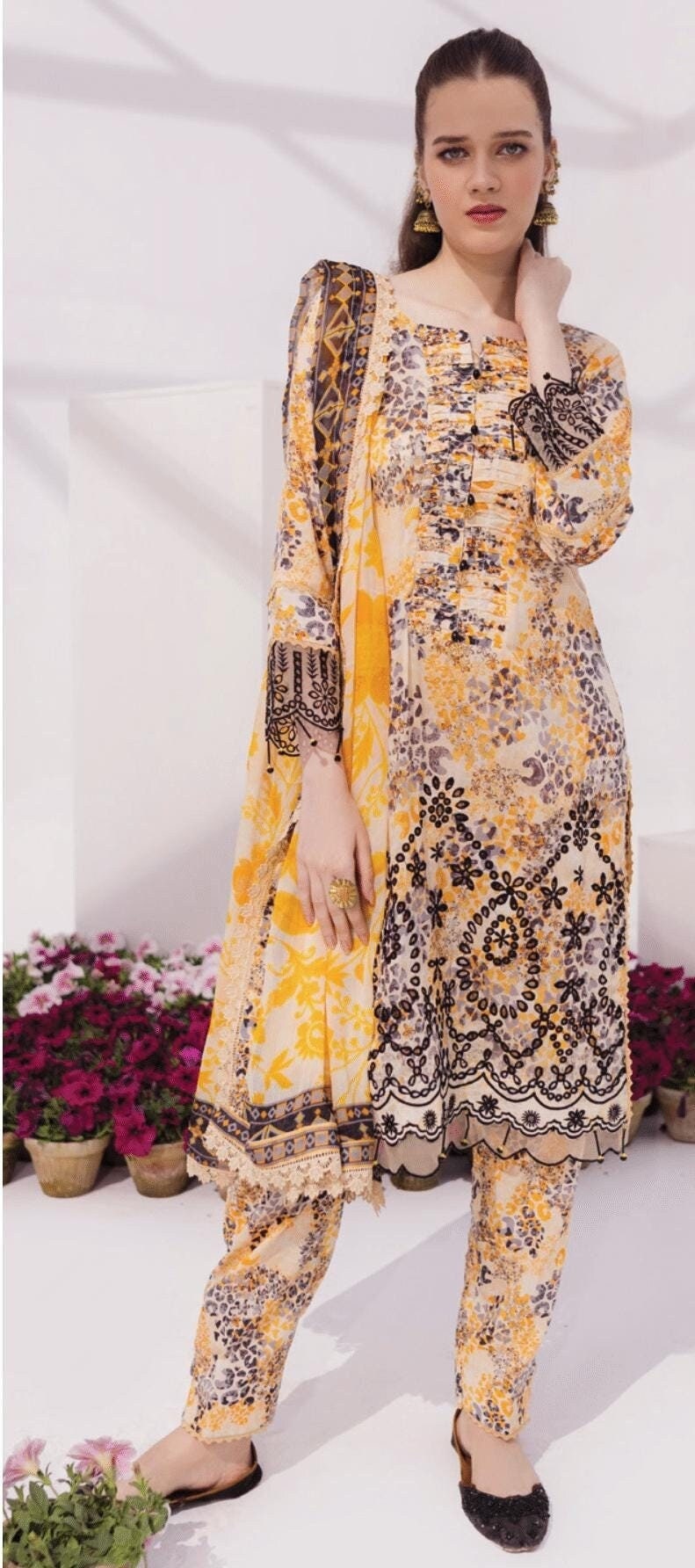 Eid Dress For Womens - Pakistani Embroidered Lawn Ramadan Partywear Festival Suits In Medium & Large Size