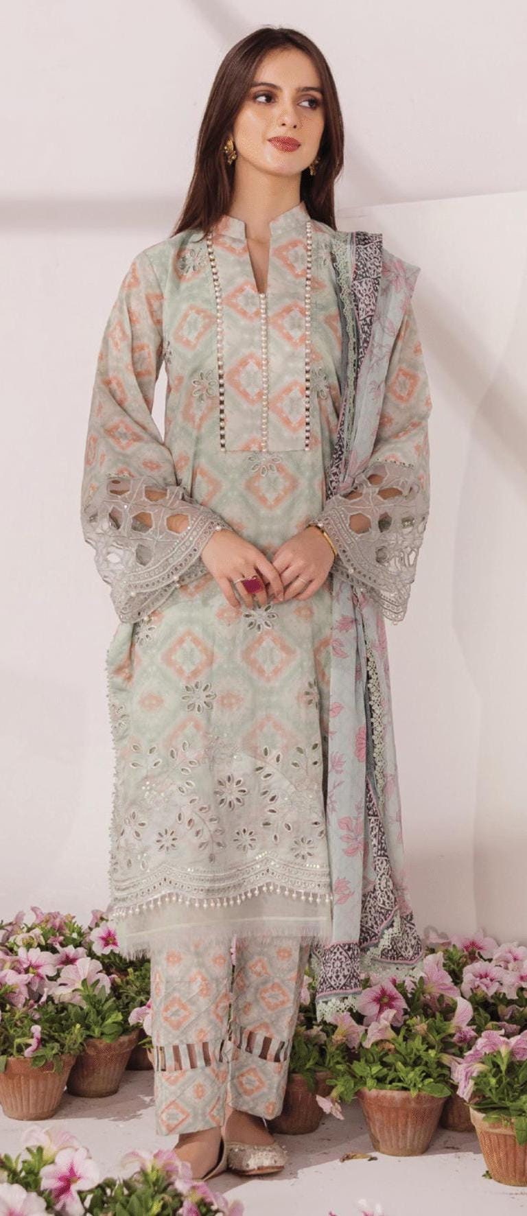 Eid Dress For Womens - Pakistani Embroidered Lawn Ramadan Partywear Festival Suits In Medium & Large Size