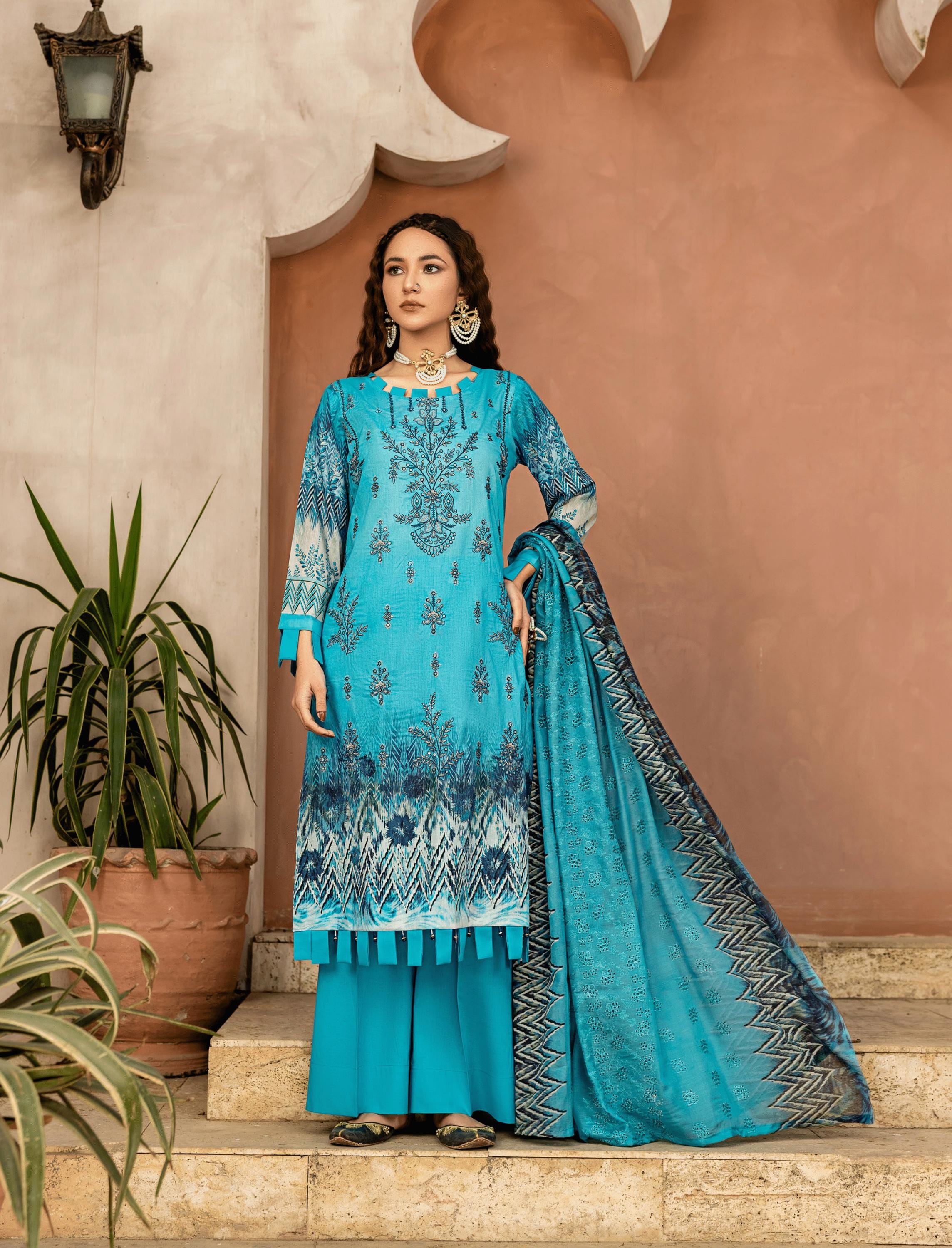 Eid Dress For Womens - Pakistani Embroidered Lawn Ramadan Partywear Festival Suits In Medium & Large Size