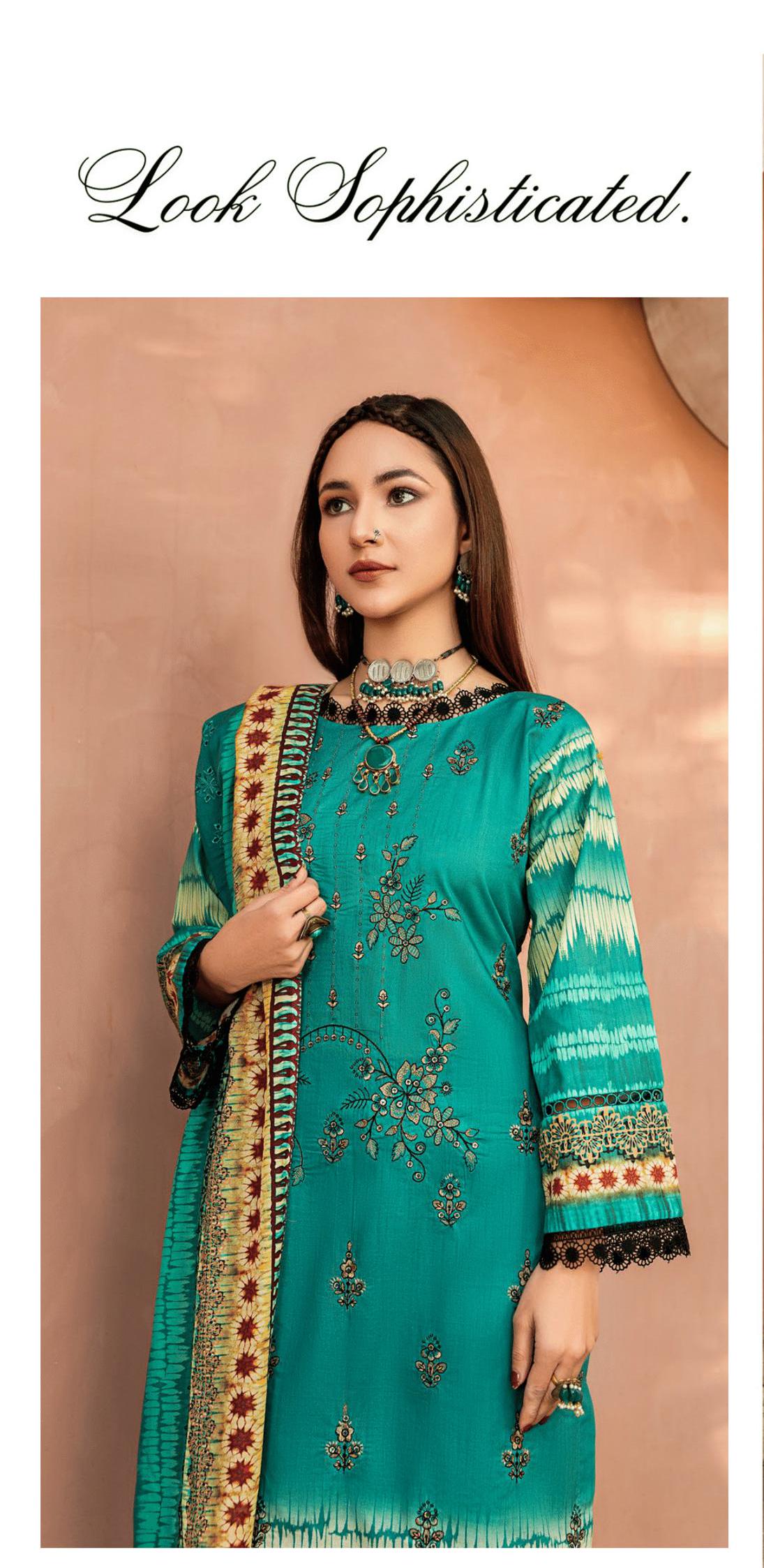 Eid Dress For Womens - Pakistani Embroidered Lawn Ramadan Partywear Festival Suits In Medium & Large Size