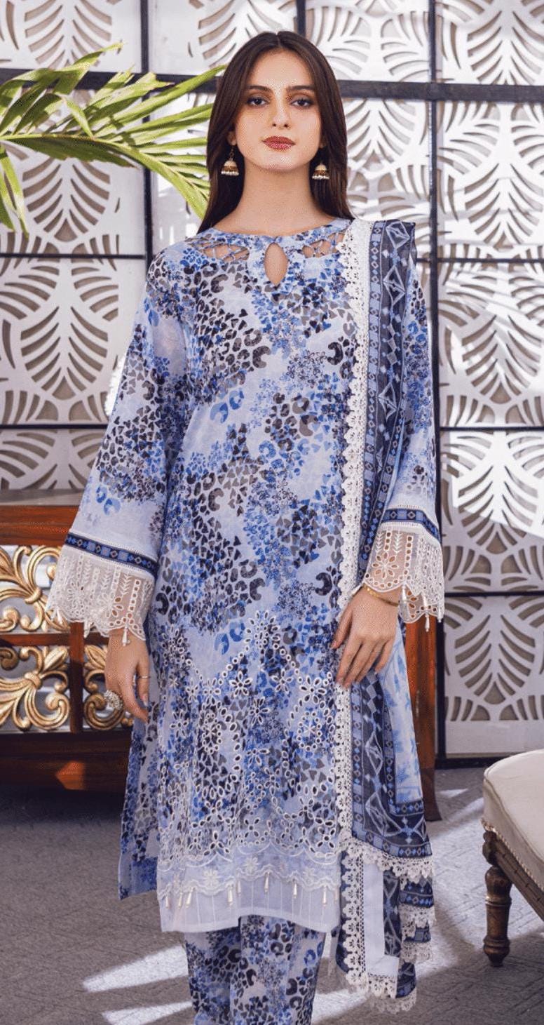 Eid Dress For Womens - Pakistani Embroidered Lawn Ramadan Partywear Festival Suits In Medium & Large Size