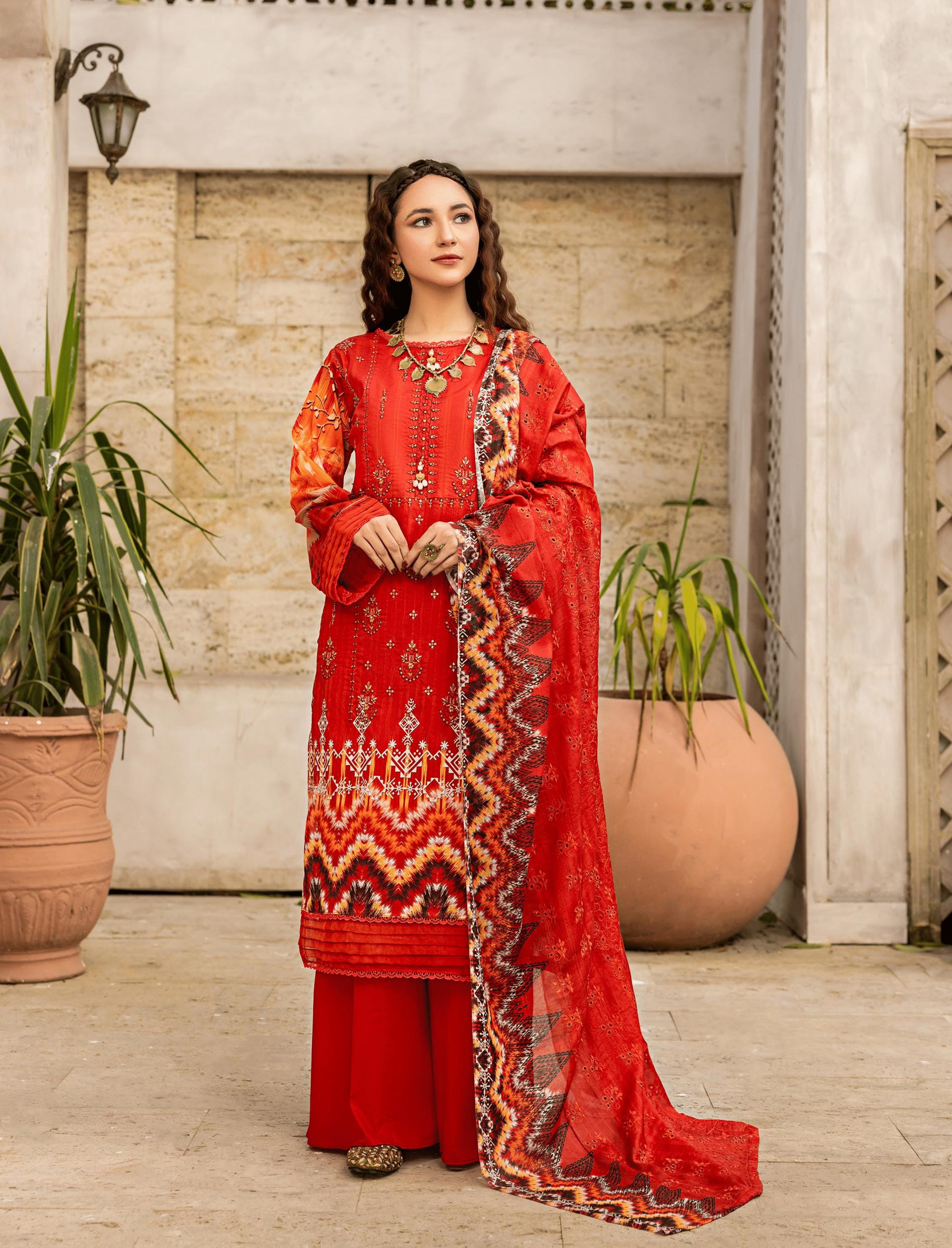 Eid Dress For Womens - Pakistani Embroidered Lawn Ramadan Partywear Festival Suits In Medium & Large Size