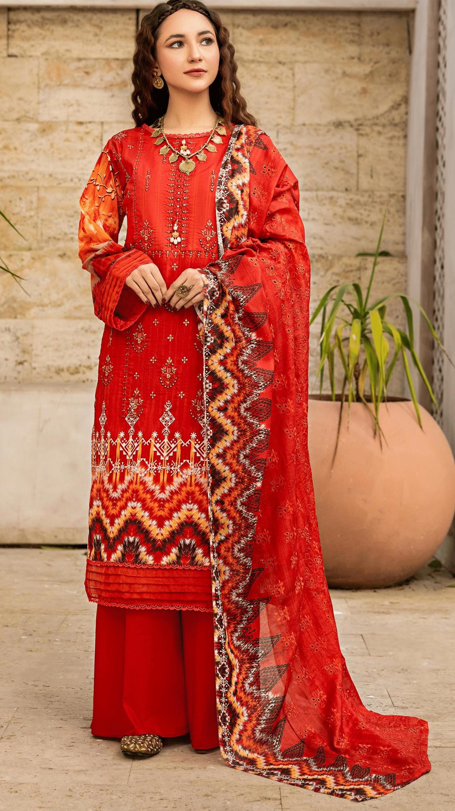 Eid Dress For Womens - Pakistani Embroidered Lawn Ramadan Partywear Festival Suits In Medium & Large Size