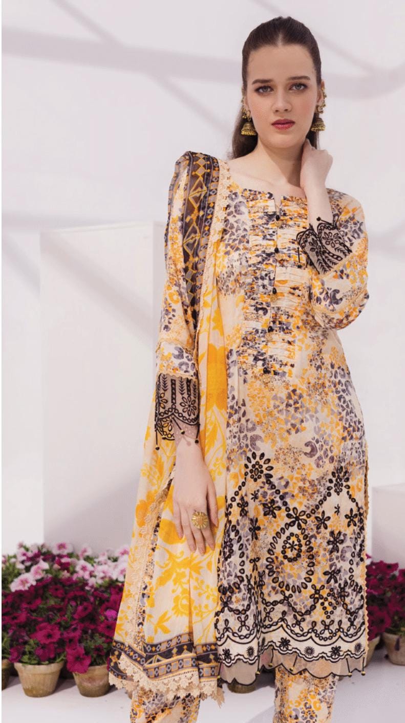Eid Dress For Womens - Pakistani Embroidered Lawn Ramadan Partywear Festival Suits In Medium & Large Size