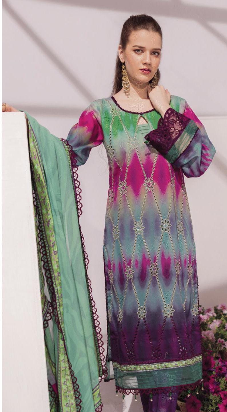 Eid Dress For Womens - Pakistani Embroidered Lawn Ramadan Partywear Festival Suits In Medium & Large Size