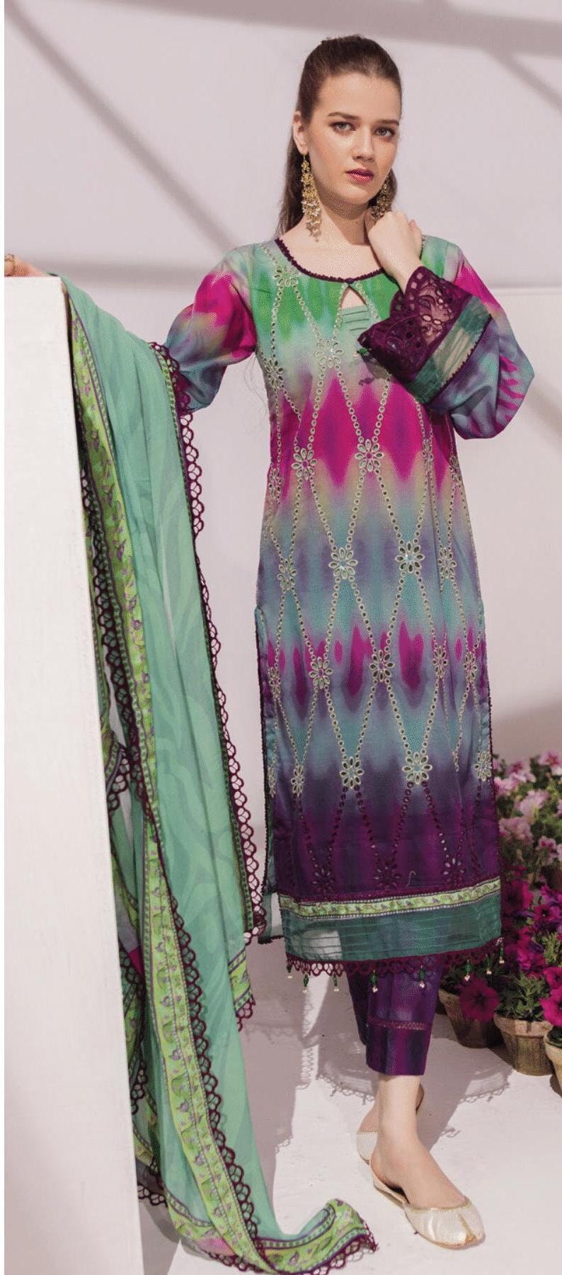 Eid Dress For Womens - Pakistani Embroidered Lawn Ramadan Partywear Festival Suits In Medium & Large Size