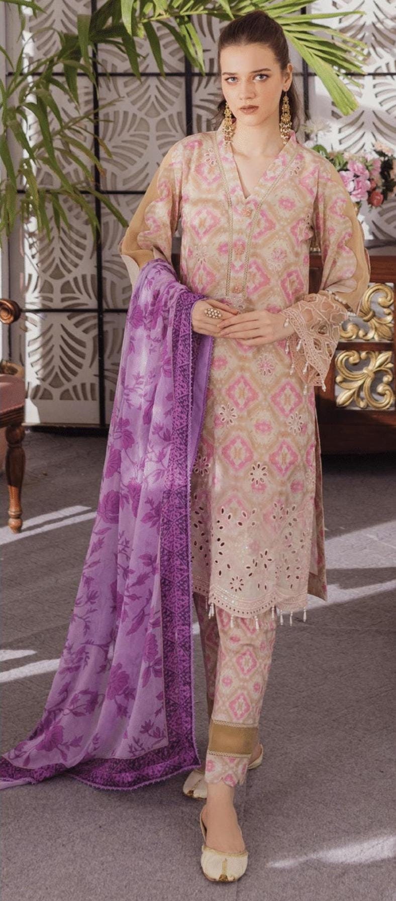 Eid Dress For Womens - Pakistani Embroidered Lawn Ramadan Partywear Festival Suits In Medium & Large Size