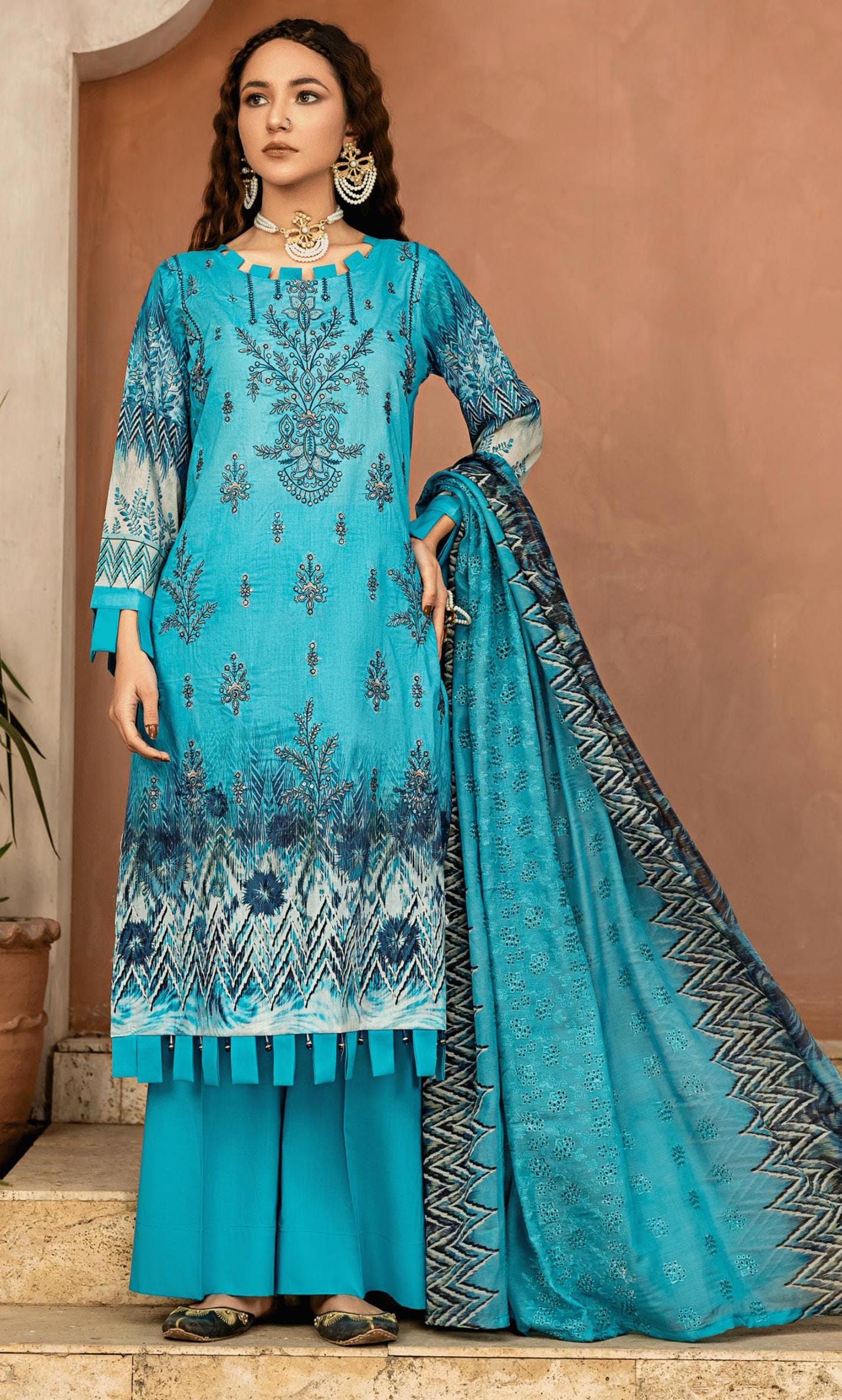 Eid Dress For Womens - Pakistani Embroidered Lawn Ramadan Partywear Festival Suits In Medium & Large Size