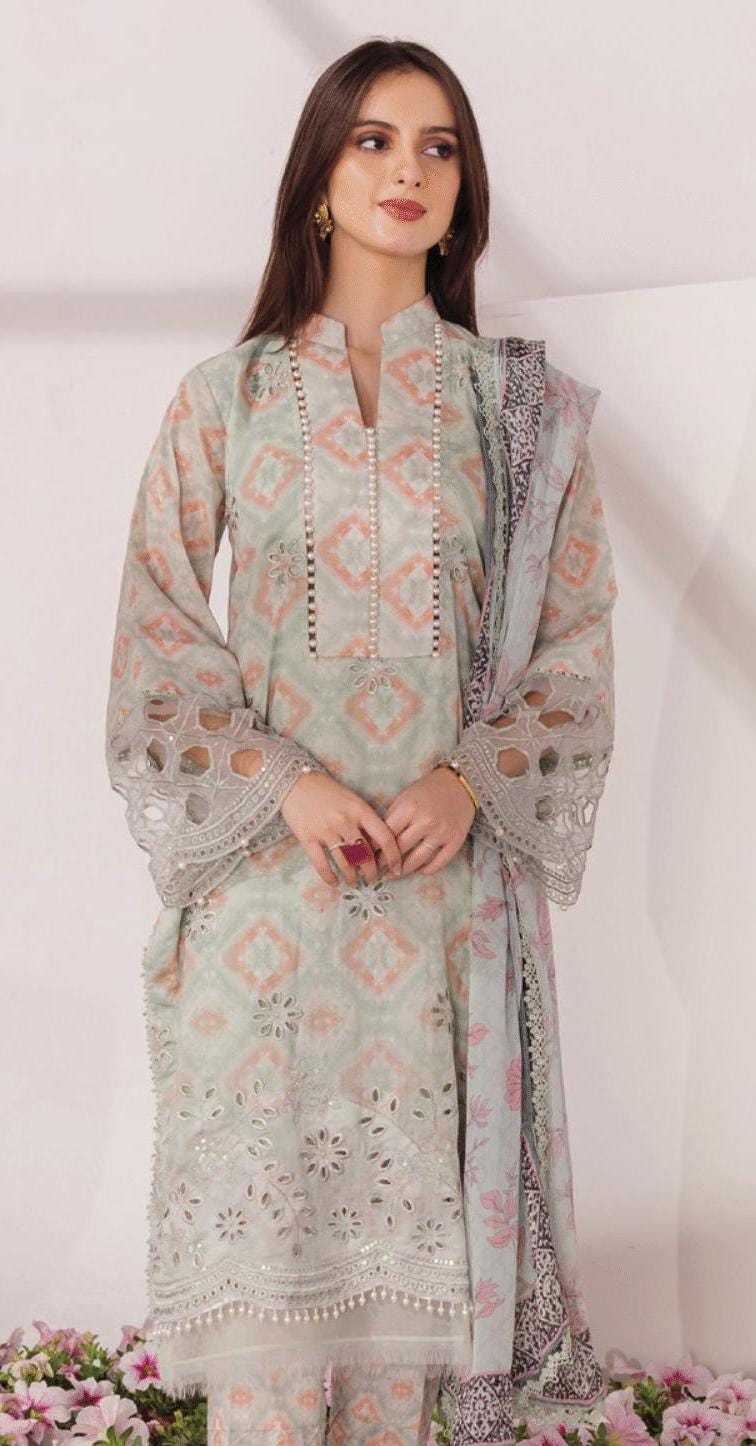 Eid Dress For Womens - Pakistani Embroidered Lawn Ramadan Partywear Festival Suits In Medium & Large Size