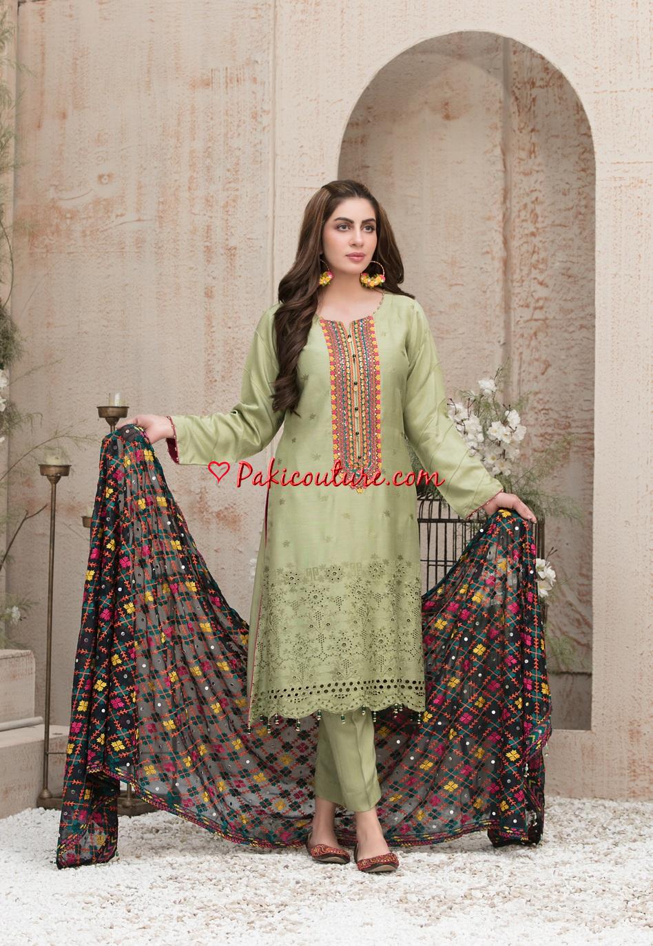 Eid Dress For Womens - Pakistani Embroidered Lawn Ramadan Partywear Festival Suits Salwar Kameez Suit In XL Size