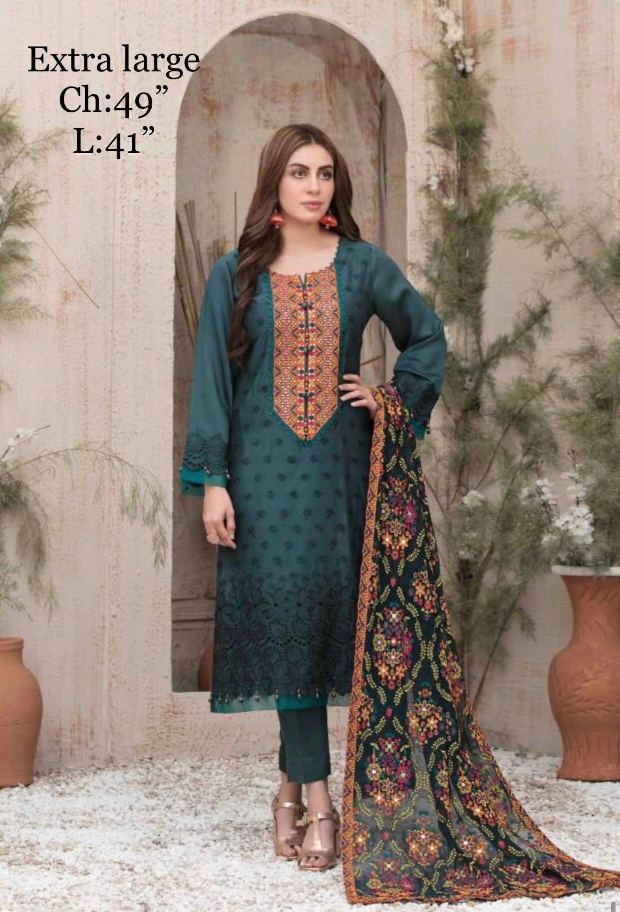 Eid Dress For Womens - Pakistani Embroidered Lawn Ramadan Partywear Festival Suits Salwar Kameez Suit In XL Size