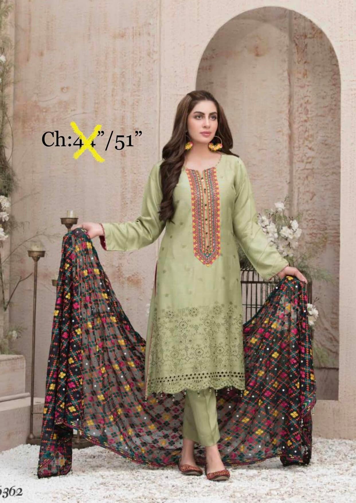Eid Dress For Womens - Pakistani Embroidered Lawn Ramadan Partywear Festival Suits Salwar Kameez Suit In XL Size