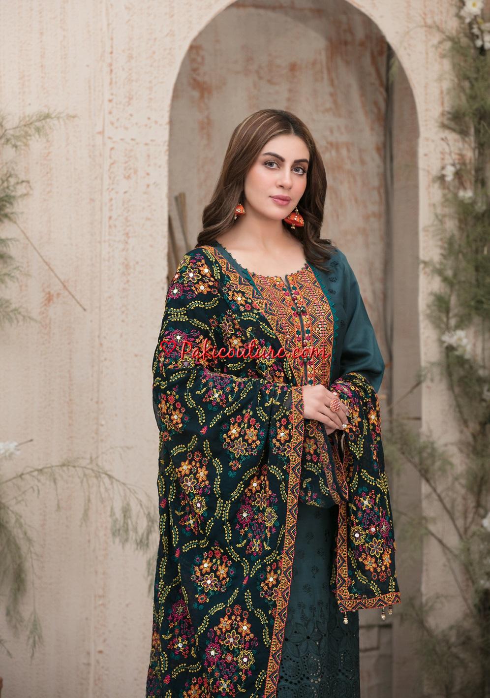 Eid Dress For Womens - Pakistani Embroidered Lawn Ramadan Partywear Festival Suits Salwar Kameez Suit In XL Size