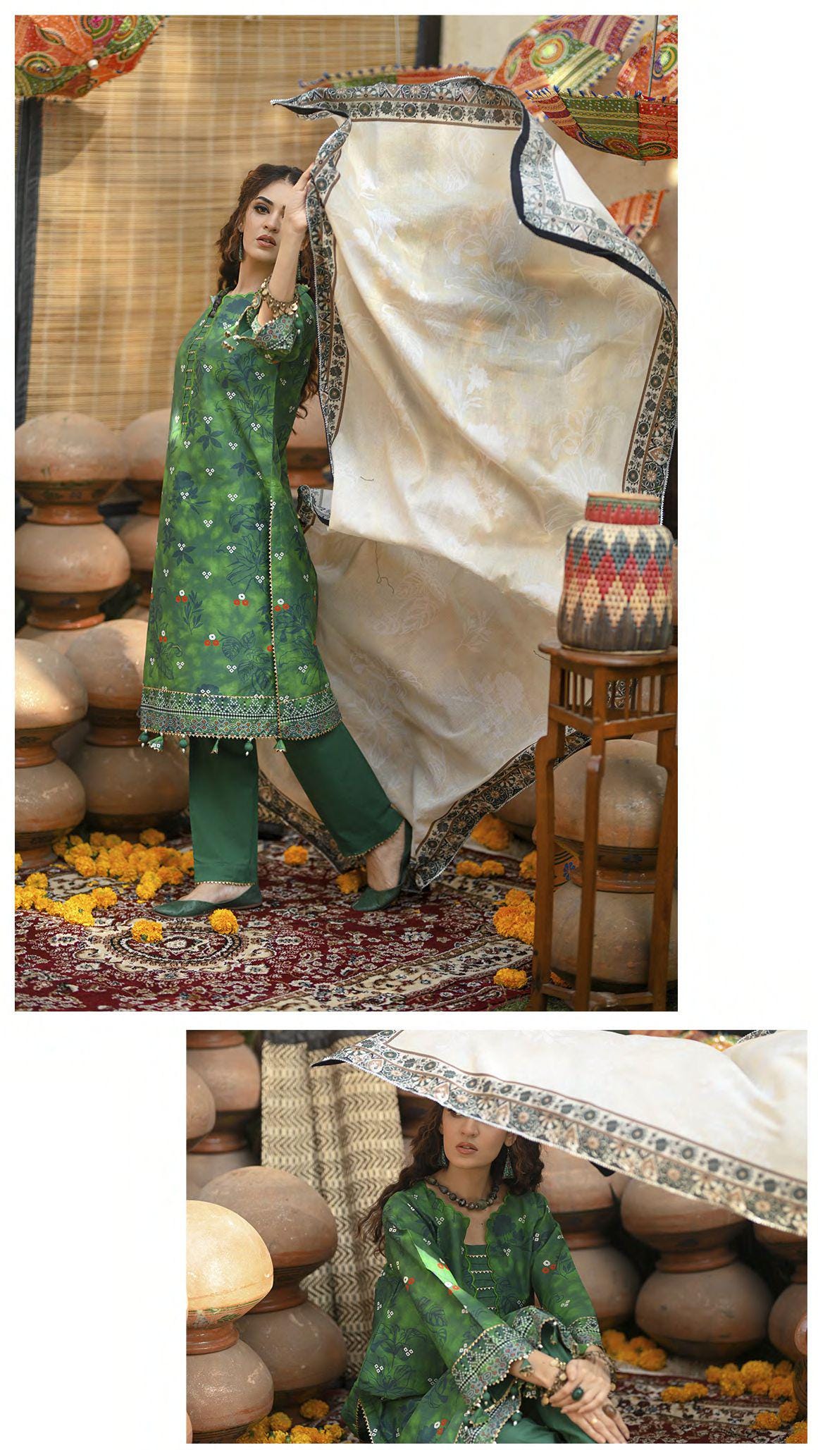 Eid Dress For Womens - Pakistani Embroidered Lawn Ramadan Partywear Festival Suits Printed Chunri Dresses In Small, Medium & Large Size