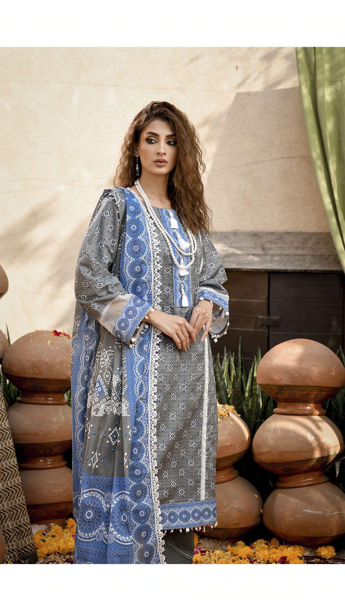 Eid Dress For Womens - Pakistani Embroidered Lawn Ramadan Partywear Festival Suits Printed Chunri Dresses In Small, Medium & Large Size