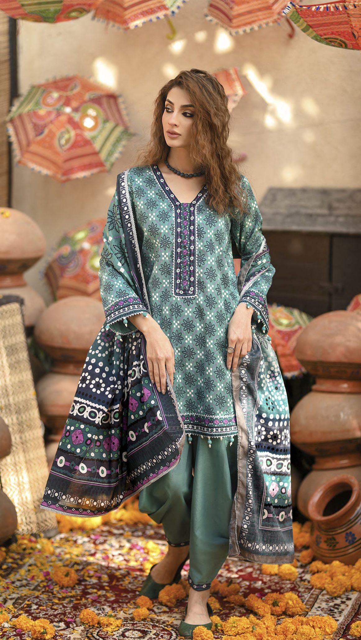 Eid Dress For Womens - Pakistani Embroidered Lawn Ramadan Partywear Festival Suits Printed Chunri Dresses In Small, Medium & Large Size
