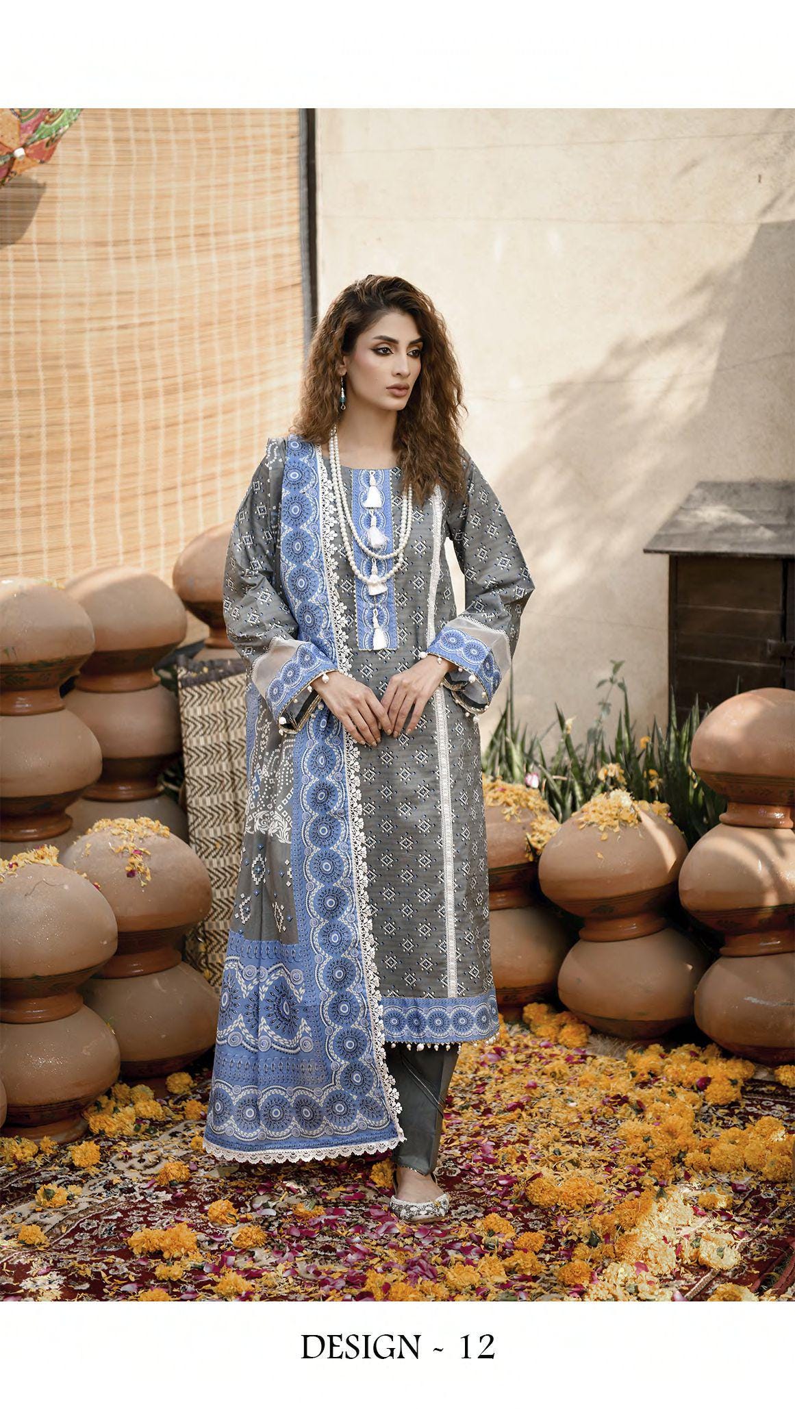 Eid Dress For Womens - Pakistani Embroidered Lawn Ramadan Partywear Festival Suits Printed Chunri Dresses In Small, Medium & Large Size