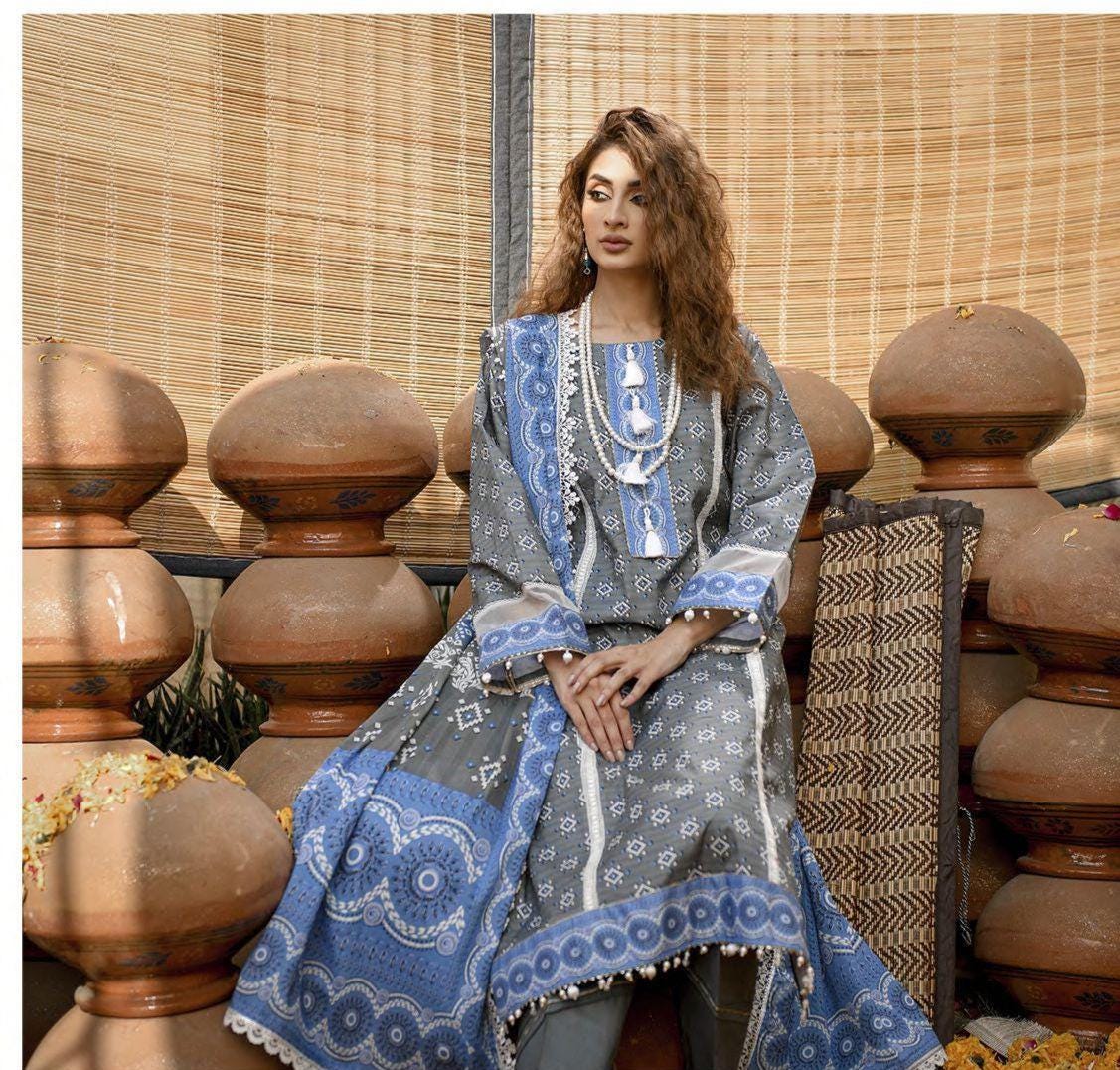 Eid Dress For Womens - Pakistani Embroidered Lawn Ramadan Partywear Festival Suits Printed Chunri Dresses In Small, Medium & Large Size