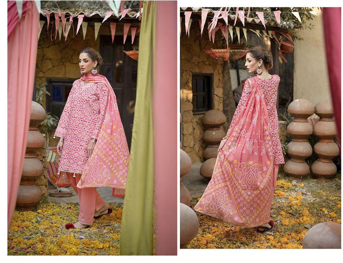 Eid Dress For Womens - Pakistani Embroidered Lawn Ramadan Partywear Festival Suits Printed Chunri Dresses In Small, Medium & Large Size