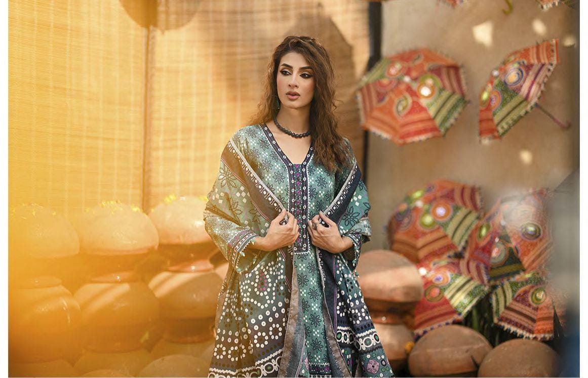 Eid Dress For Womens - Pakistani Embroidered Lawn Ramadan Partywear Festival Suits Printed Chunri Dresses In Small, Medium & Large Size