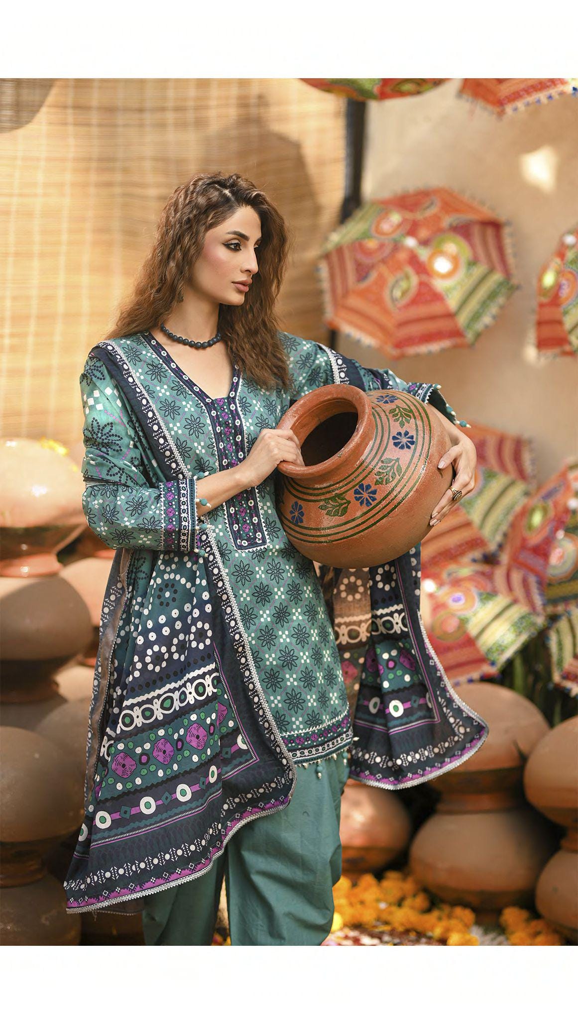 Eid Dress For Womens - Pakistani Embroidered Lawn Ramadan Partywear Festival Suits Printed Chunri Dresses In Small, Medium & Large Size