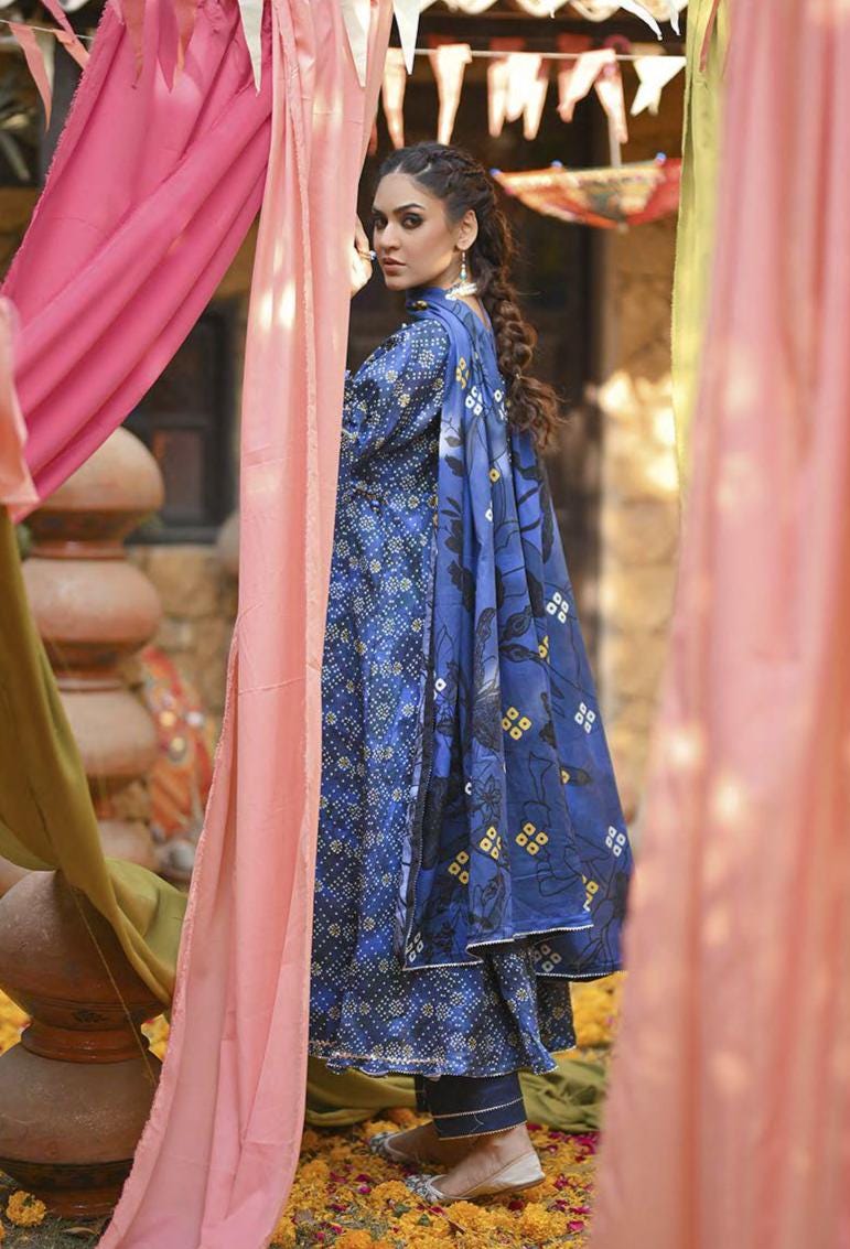 Eid Dress For Womens - Pakistani Embroidered Lawn Ramadan Partywear Festival Suits Printed Chunri Dresses In Small, Medium & Large Size