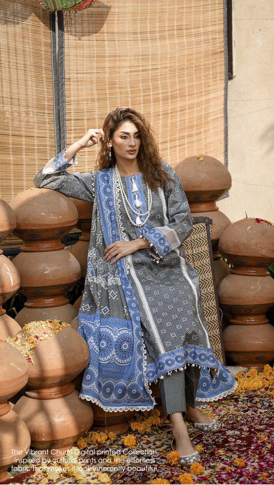 Eid Dress For Womens - Pakistani Embroidered Lawn Ramadan Partywear Festival Suits Printed Chunri Dresses In Small, Medium & Large Size
