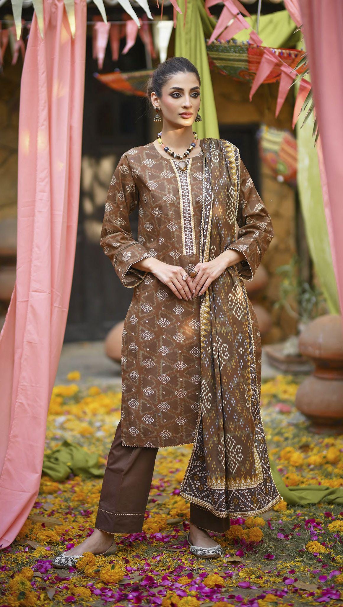 Eid Dress For Womens - Pakistani Embroidered Lawn Ramadan Partywear Festival Suits Printed Chunri Dresses In Small, Medium & Large Size
