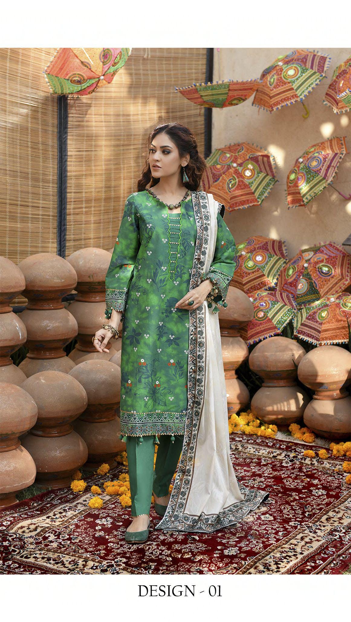 Eid Dress For Womens - Pakistani Embroidered Lawn Ramadan Partywear Festival Suits Printed Chunri Dresses In Small, Medium & Large Size