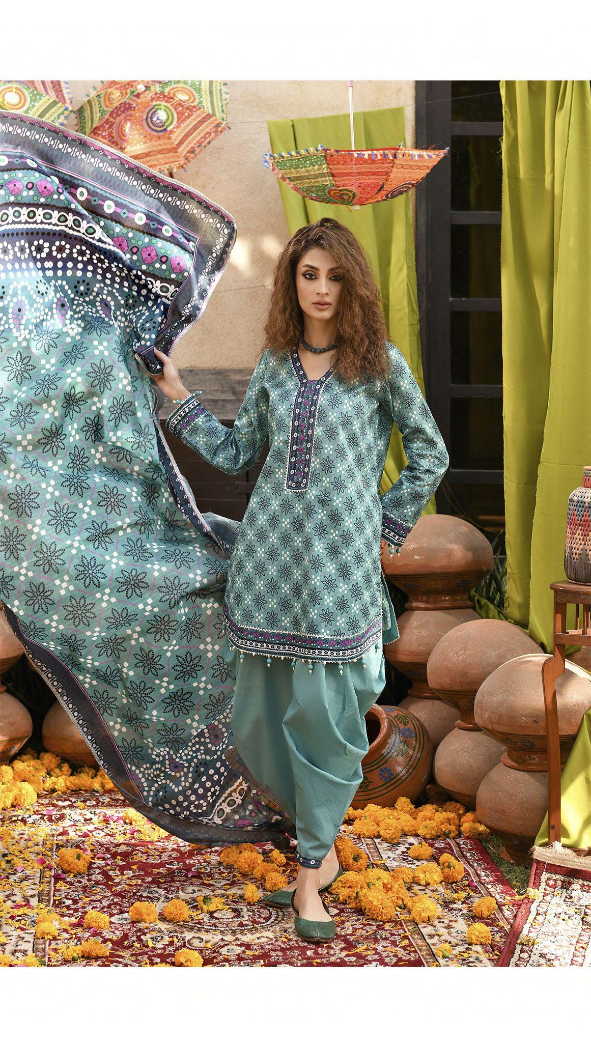 Eid Dress For Womens - Pakistani Embroidered Lawn Ramadan Partywear Festival Suits Printed Chunri Dresses In Small, Medium & Large Size