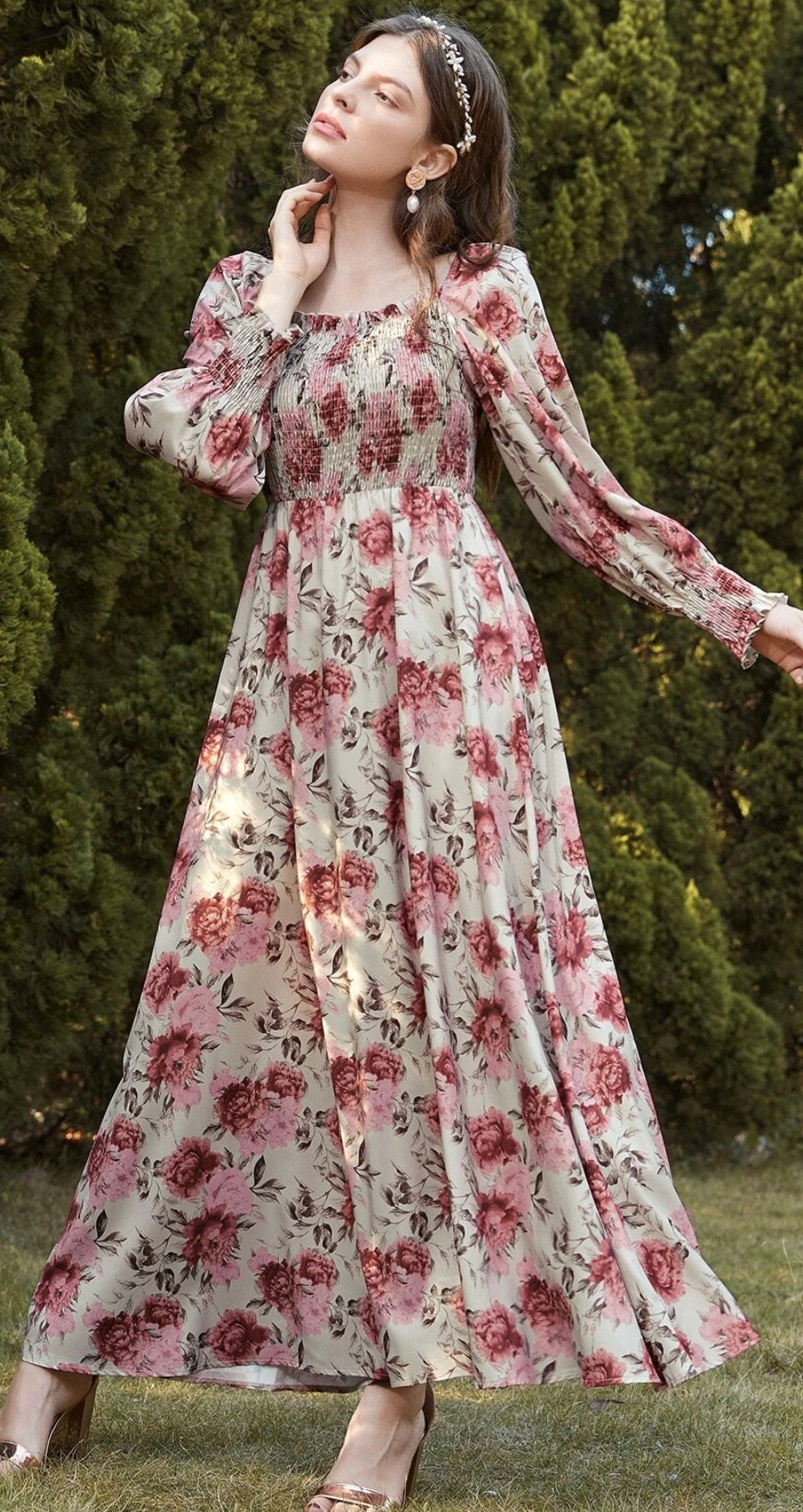 New Beautiful Model Square Floral Print Maxi Partywear Floral Maxi Designer Dress Floral Long Maxi Readymade Frock