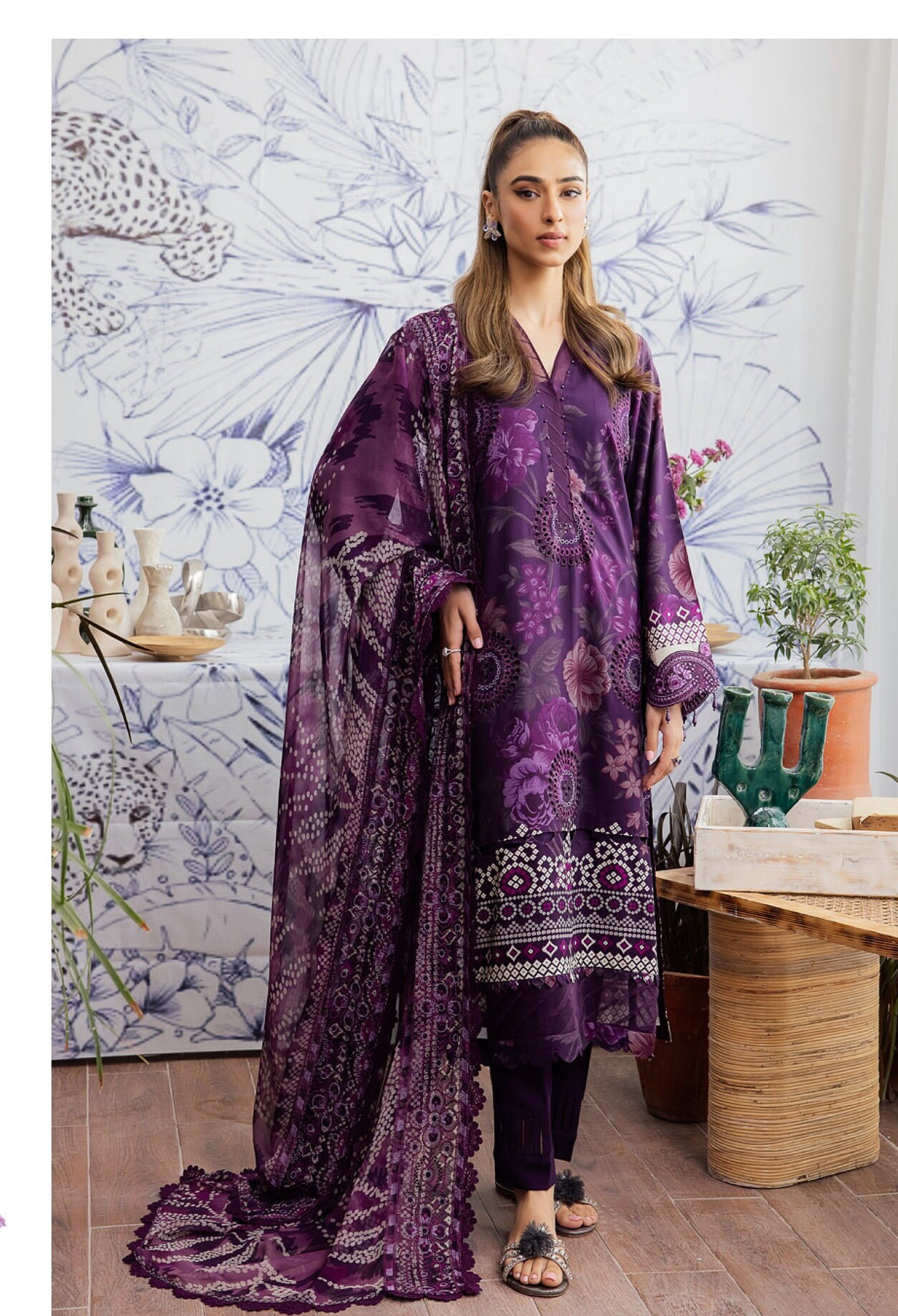 Eid Dress For Womens - Pakistani Embroidered Linen Ramadan Partywear Festival Suits Salwar Kameez Suit In Large Size